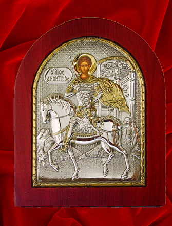 Sfantul  Dimitrie icoana din argint aurita