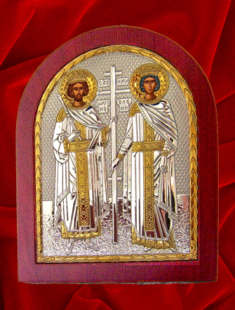 Sfintii imparati Constantin si Elena icoana din argint aurita