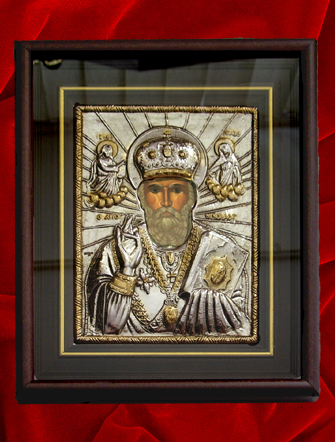 Sfantul Nicolae, icoana argintata cu rama