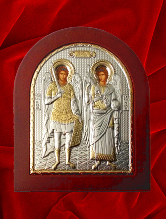 Sfintii Arhangheli Mihail si Gavriil icoana din argint aurita