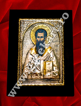 Sfantul Vasile cel Mare. icoana din argint aurita