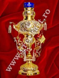 Candela pentru masa, gen sputnic, cu pauni, nr 5 aurita