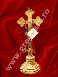 Cruce binecuvantare plata, aurita, cu postament pentru Sf Masa